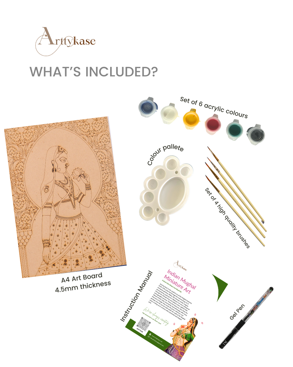 Royal Mughal Princess Art Kit – Pre-Drawn Historical Indian Miniature Painting Set