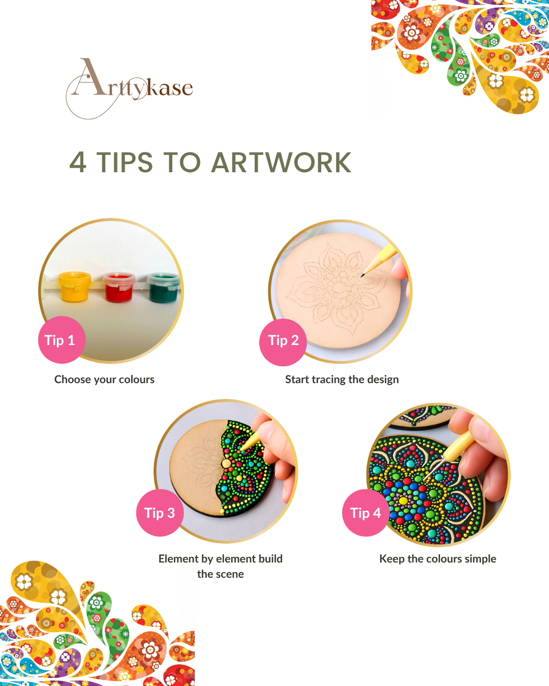 Dot Mandala Coaster Painting Kit (UK) – Set of 4 MDF Coasters with Dotting Tools & Stencils