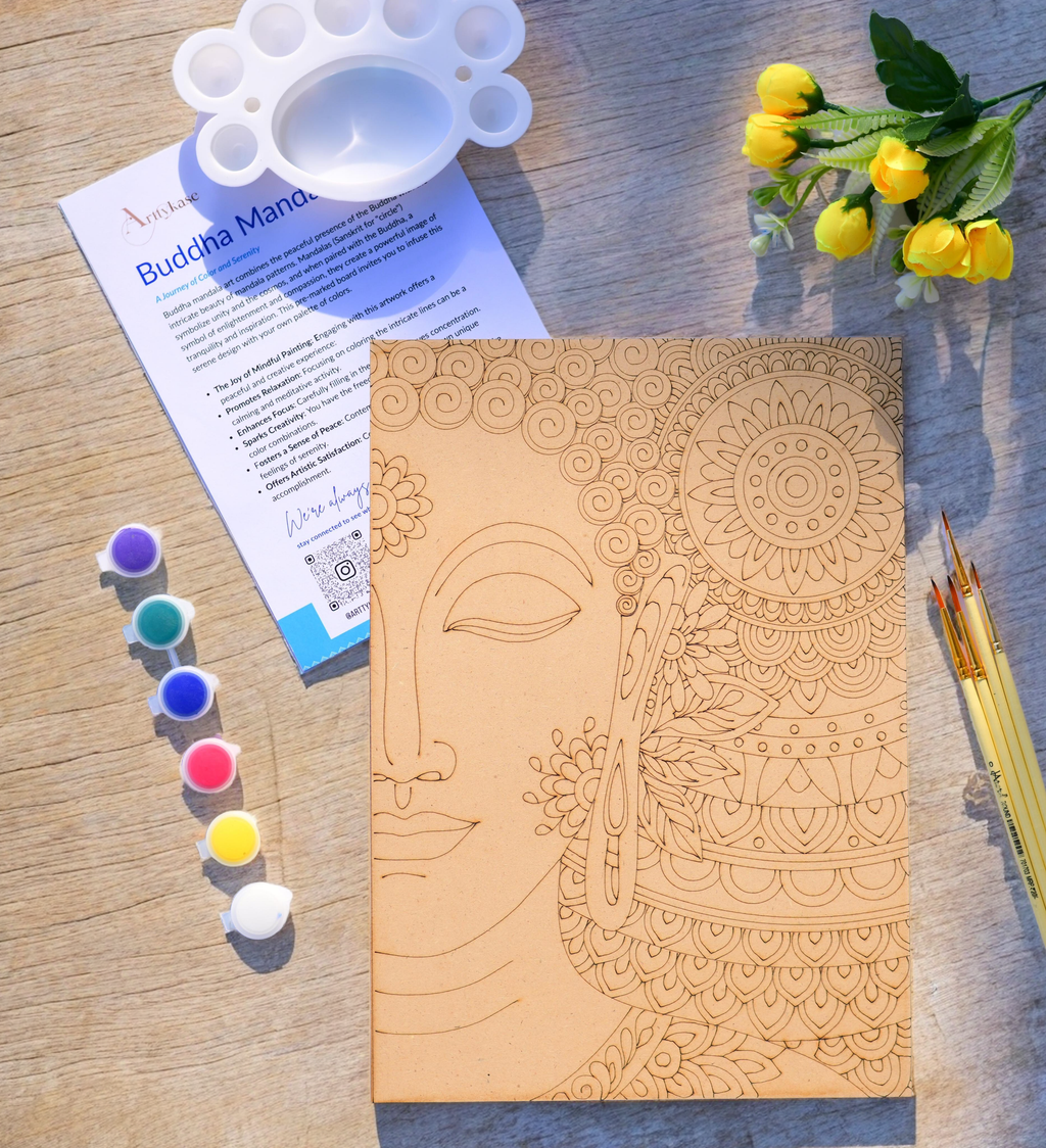 Buddha Mandala Art Kit (UK) – Pre-Drawn A4 Board DIY Painting for Mindfulness