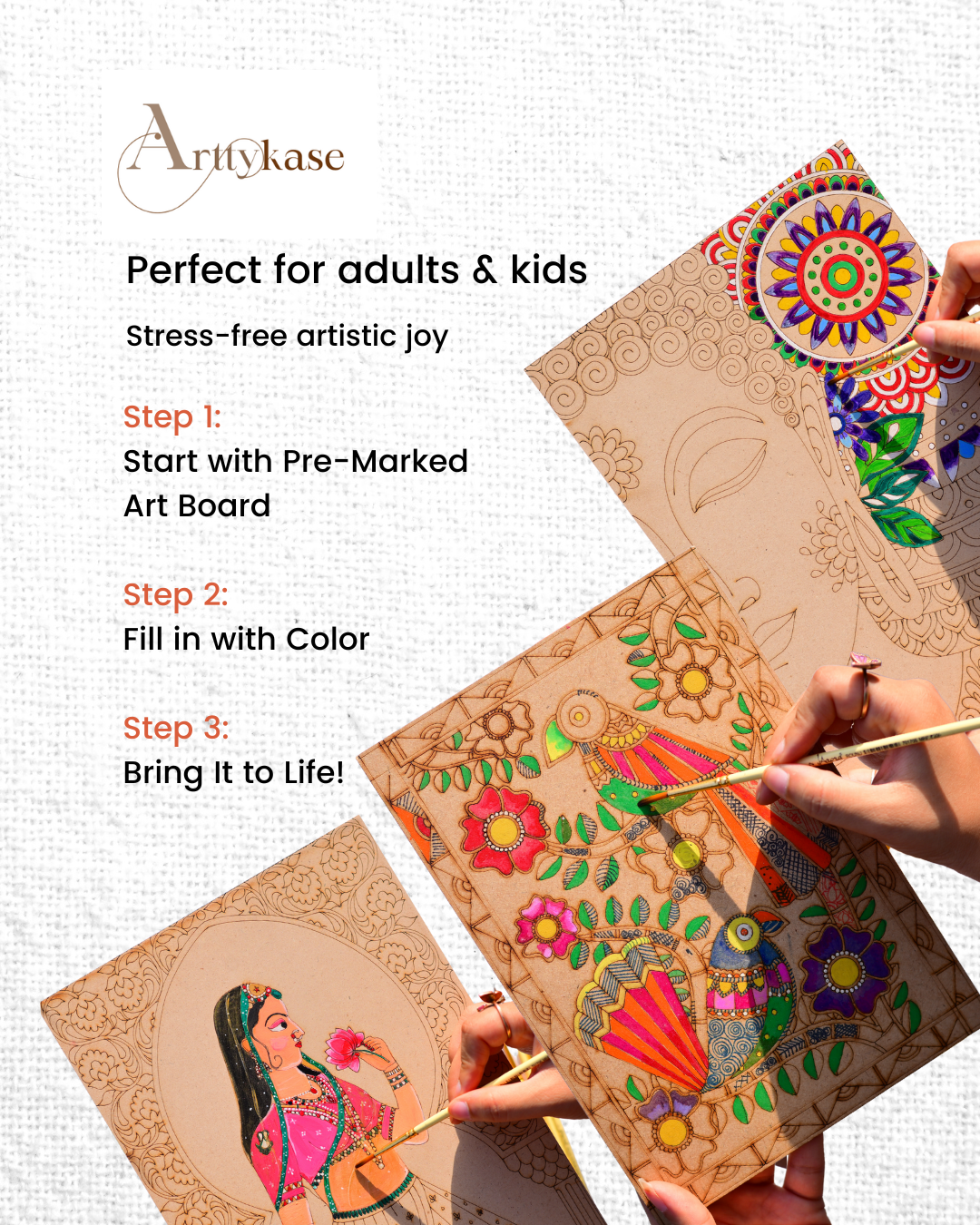 Madhubani Good Luck Fish Mandala Kit (UK) – Pre-Marked A4 Board & 12 Acrylic Paints