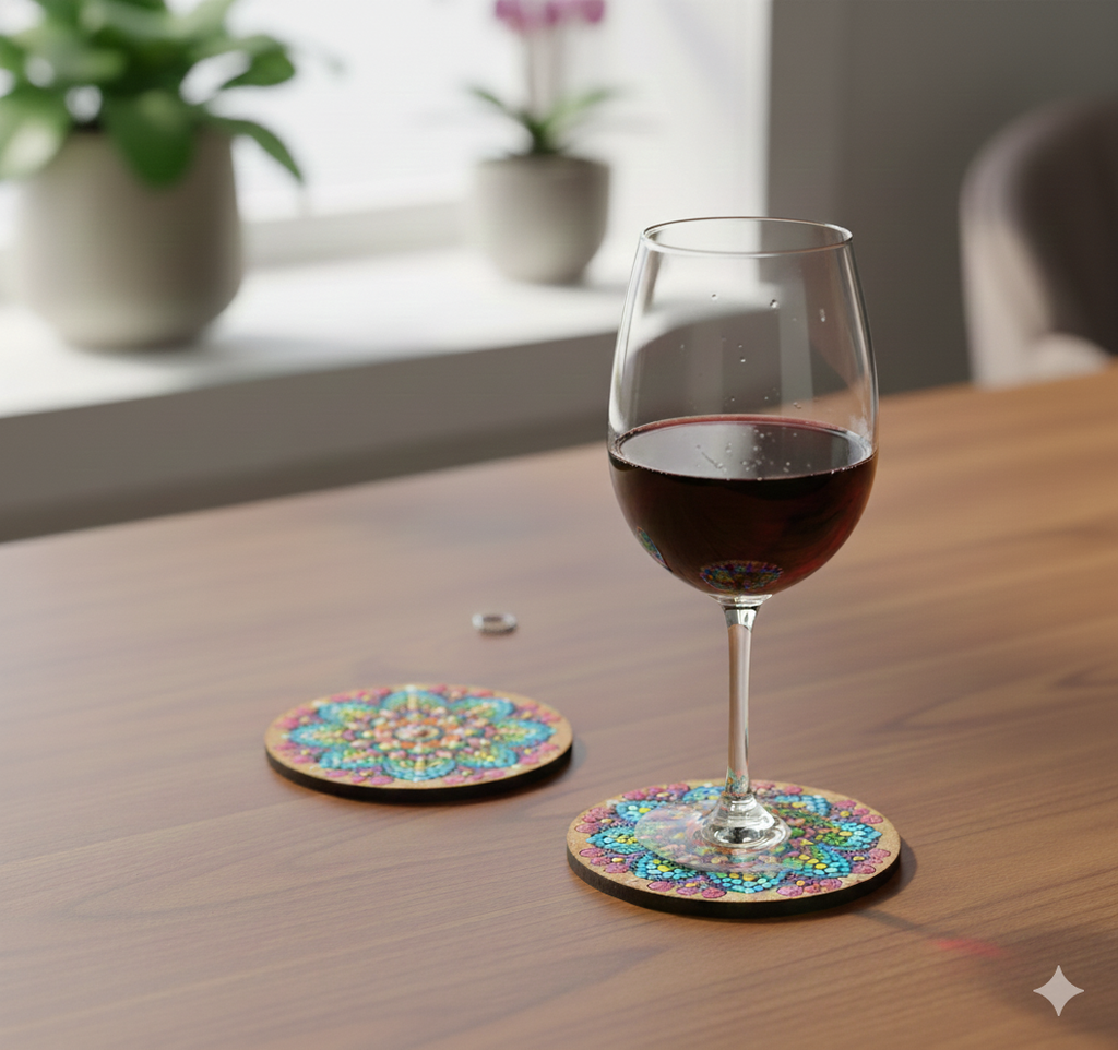 Dot Mandala Coaster Painting Kit (UK) – Set of 4 MDF Coasters with Dotting Tools & Stencils