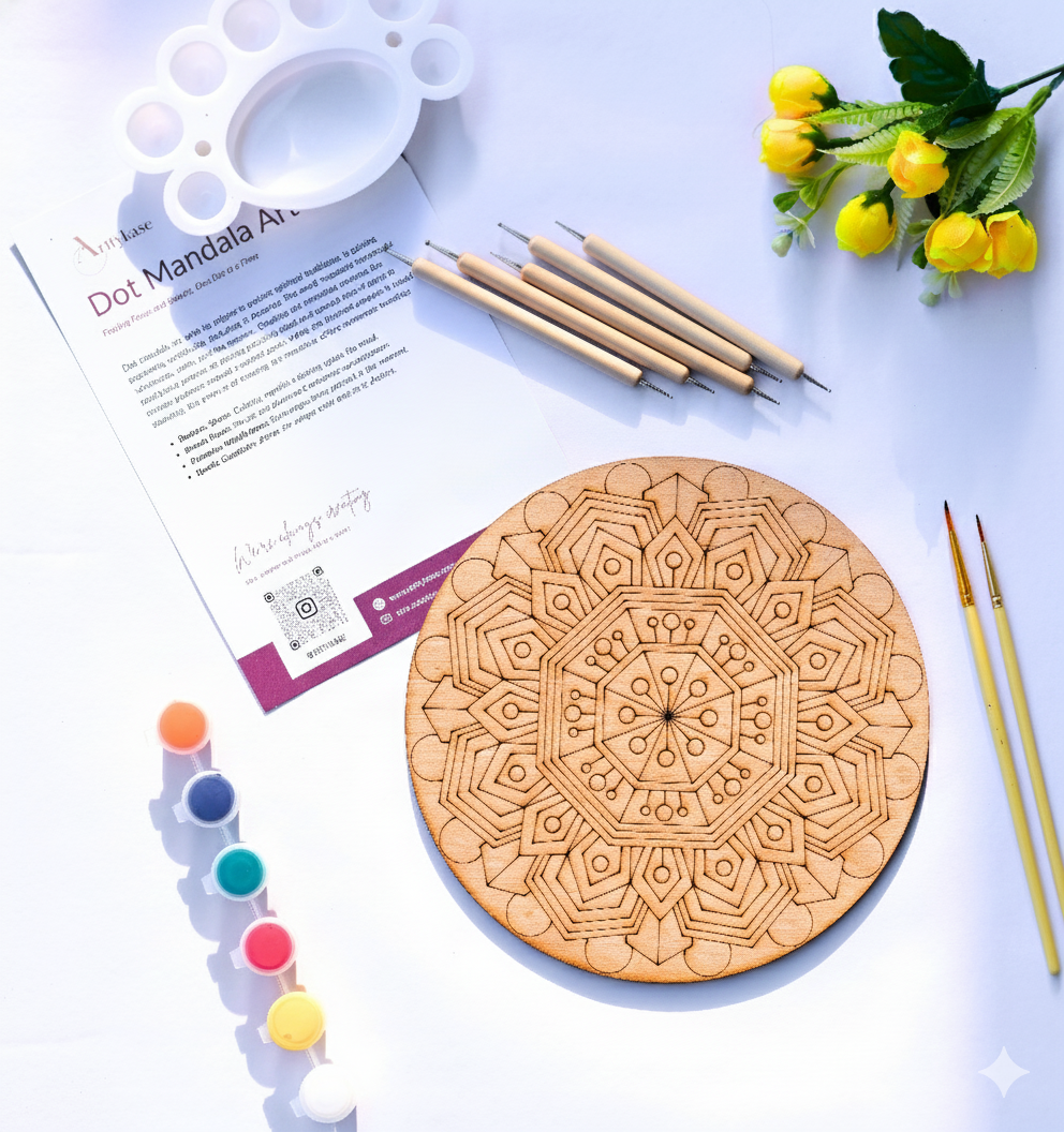 Dot Mandala Painting Kit (UK) – Pre-Marked Round Board DIY Art with Dotting Tools