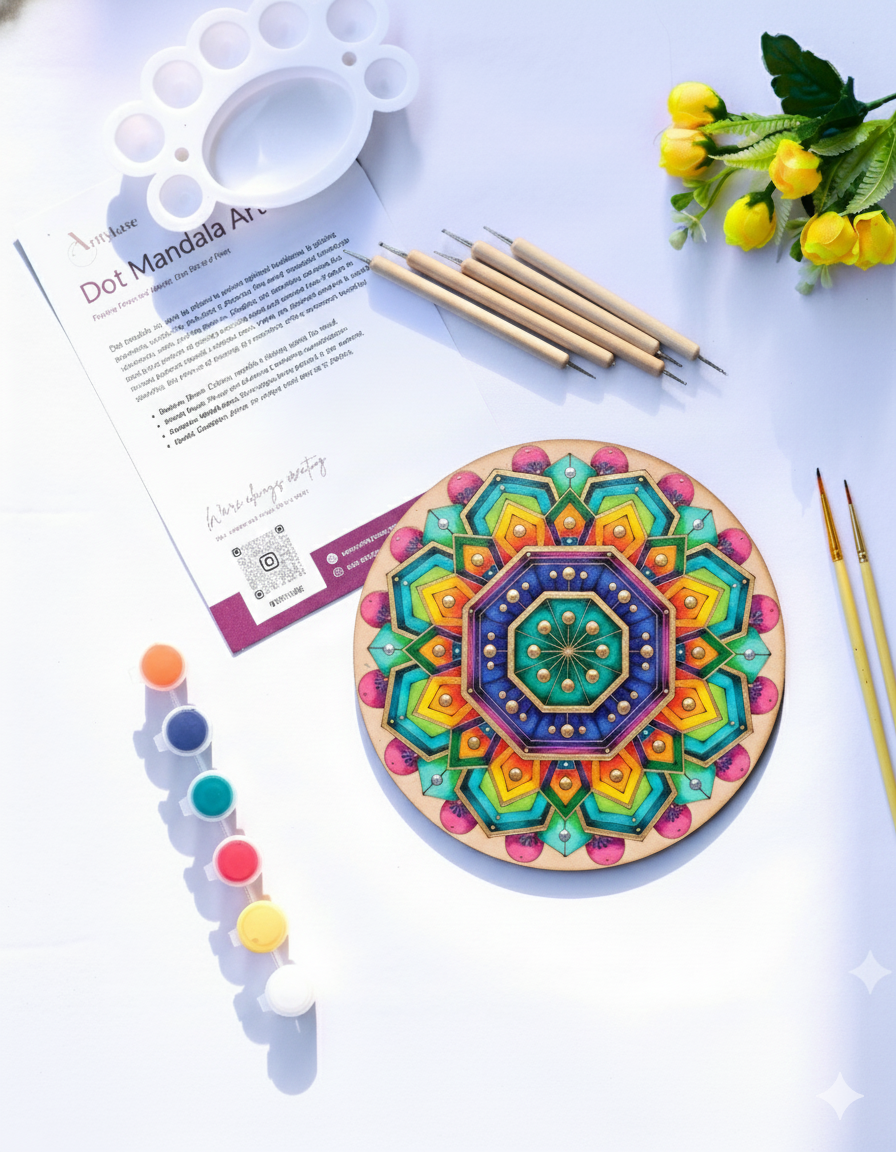 Dot Mandala Painting Kit (UK) – Pre-Marked Round Board DIY Art with Dotting Tools