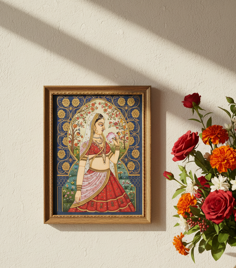 Royal Mughal Princess Art Kit – Pre-Drawn Historical Indian Miniature Painting Set